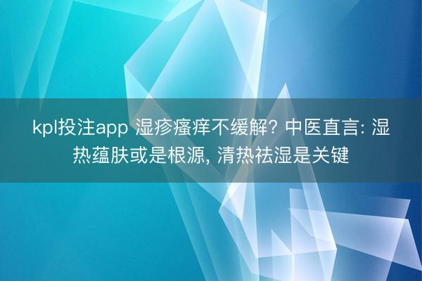 kpl投注app 湿疹瘙痒不缓解? 中医直言: 湿热蕴肤或是根源, 清热祛湿是关键