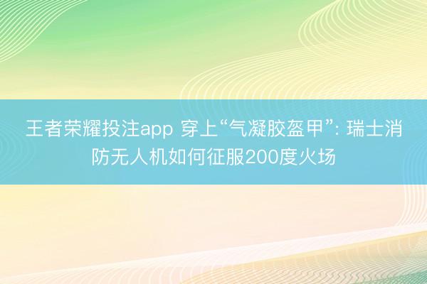 王者荣耀投注app 穿上“气凝胶盔甲”: 瑞士消防无人机如何征服200度火场