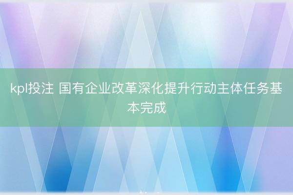 kpl投注 国有企业改革深化提升行动主体任务基本完成