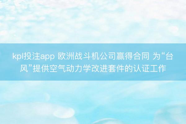 kpl投注app 欧洲战斗机公司赢得合同 为“台风”提供空气动力学改进套件的认证工作