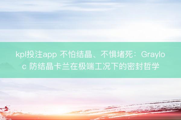 kpl投注app 不怕结晶、不惧堵死：Grayloc 防结晶卡兰在极端工况下的密封哲学