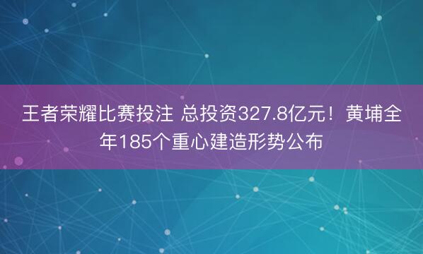 王者荣耀比赛投注 总投资327.8亿元！黄埔全年185个重心建造形势公布