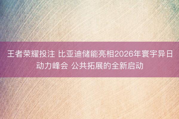 王者荣耀投注 比亚迪储能亮相2026年寰宇异日动力峰会 公共拓展的全新启动