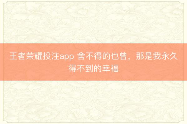 王者荣耀投注app 舍不得的也曾，那是我永久得不到的幸福