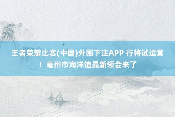 王者荣耀比赛(中国)外围下注APP 行将试运营！亳州市海洋馆最新领会来了
