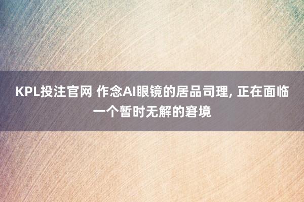 KPL投注官网 作念AI眼镜的居品司理， 正在面临一个暂时无解的窘境