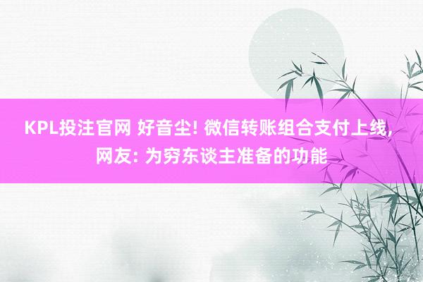 KPL投注官网 好音尘! 微信转账组合支付上线， 网友: 为穷东谈主准备的功能