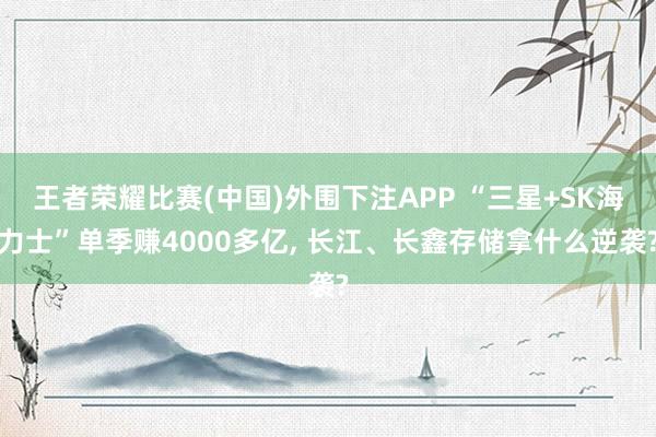 王者荣耀比赛(中国)外围下注APP “三星+SK海力士”单季赚4000多亿， 长江、长鑫存储拿什么逆袭?