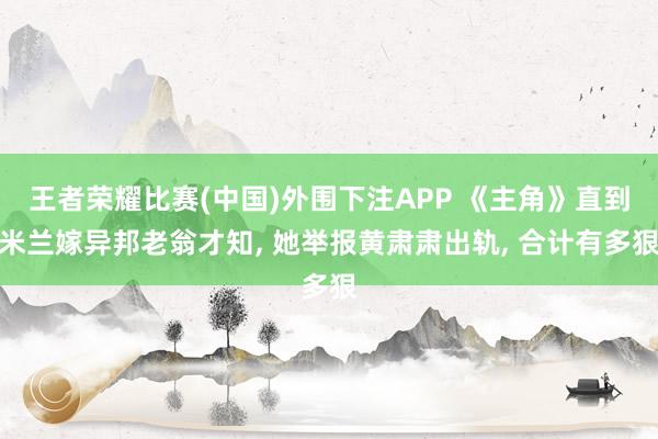 王者荣耀比赛(中国)外围下注APP 《主角》直到米兰嫁异邦老翁才知， 她举报黄肃肃出轨， 合计有多狠