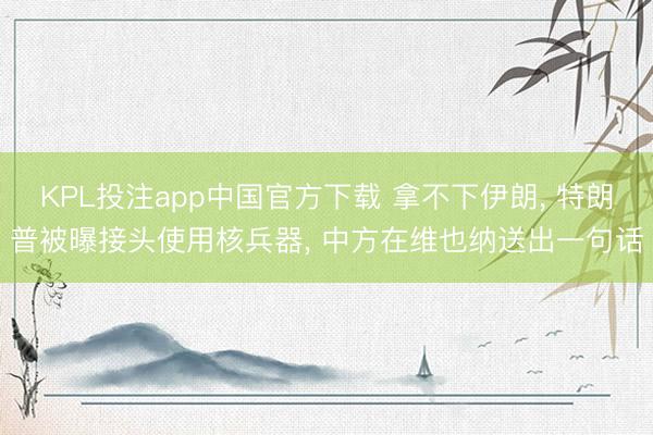 KPL投注app中国官方下载 拿不下伊朗, 特朗普被曝接头使用核兵器, 中方在维也纳送出一句话